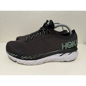 Hoka One Womens Clifton 5 Knit Running Shoes Sz 9.5 Black Lace Up Casual Gym